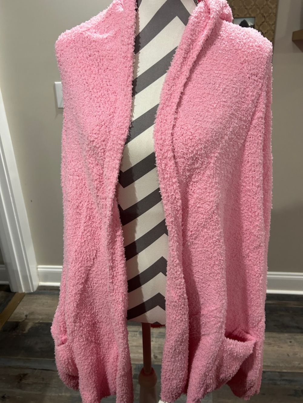 Plush Pink Hooded Women's Cardigan